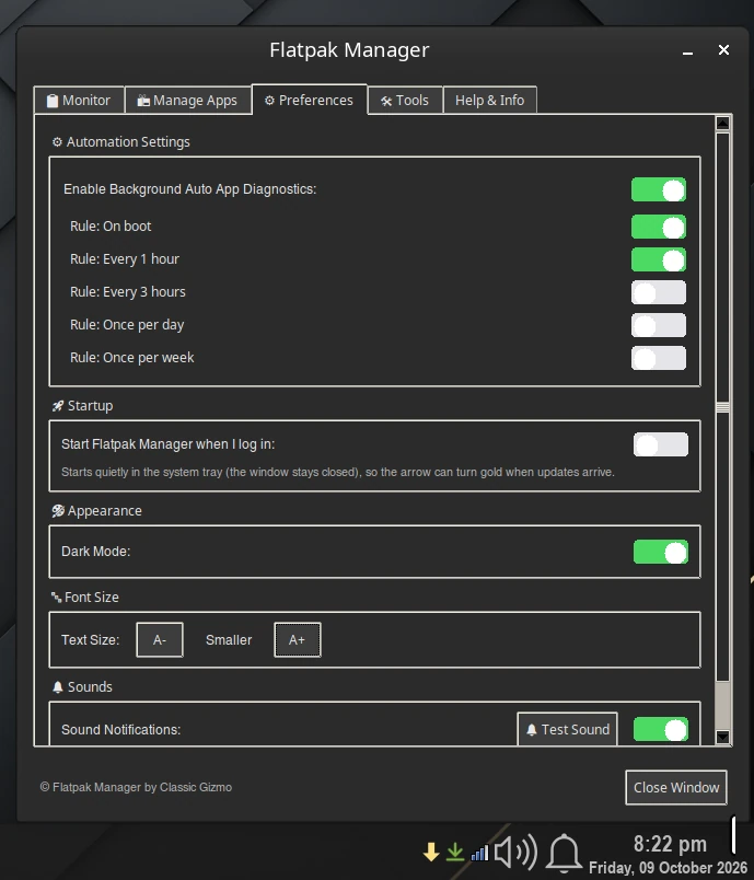 Automatic checks, start at login, dark mode and more