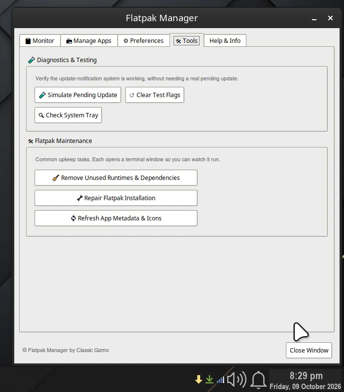 Maintenance tools, one click away (shown in light mode)